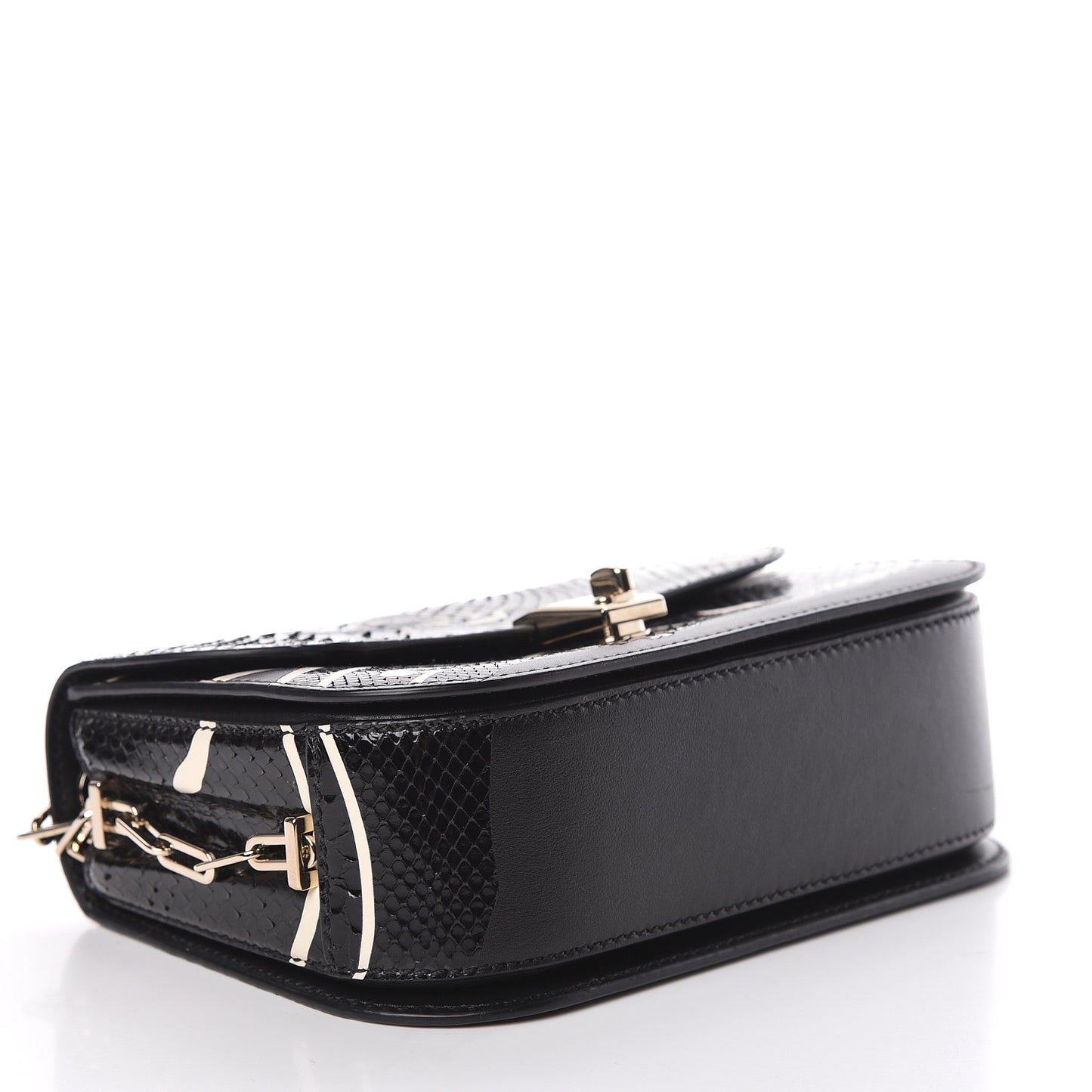 Calfskin Snakeskin Panther Chain Flap Bag Black