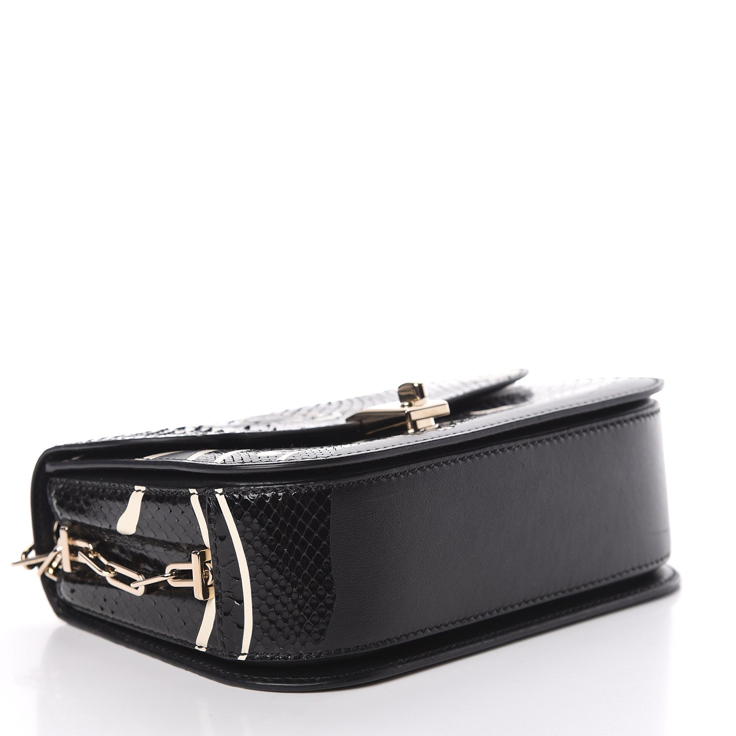 Valentino Garavani Calfskin Snakeskin Panther Chain Flap Bag Black 4 of 9