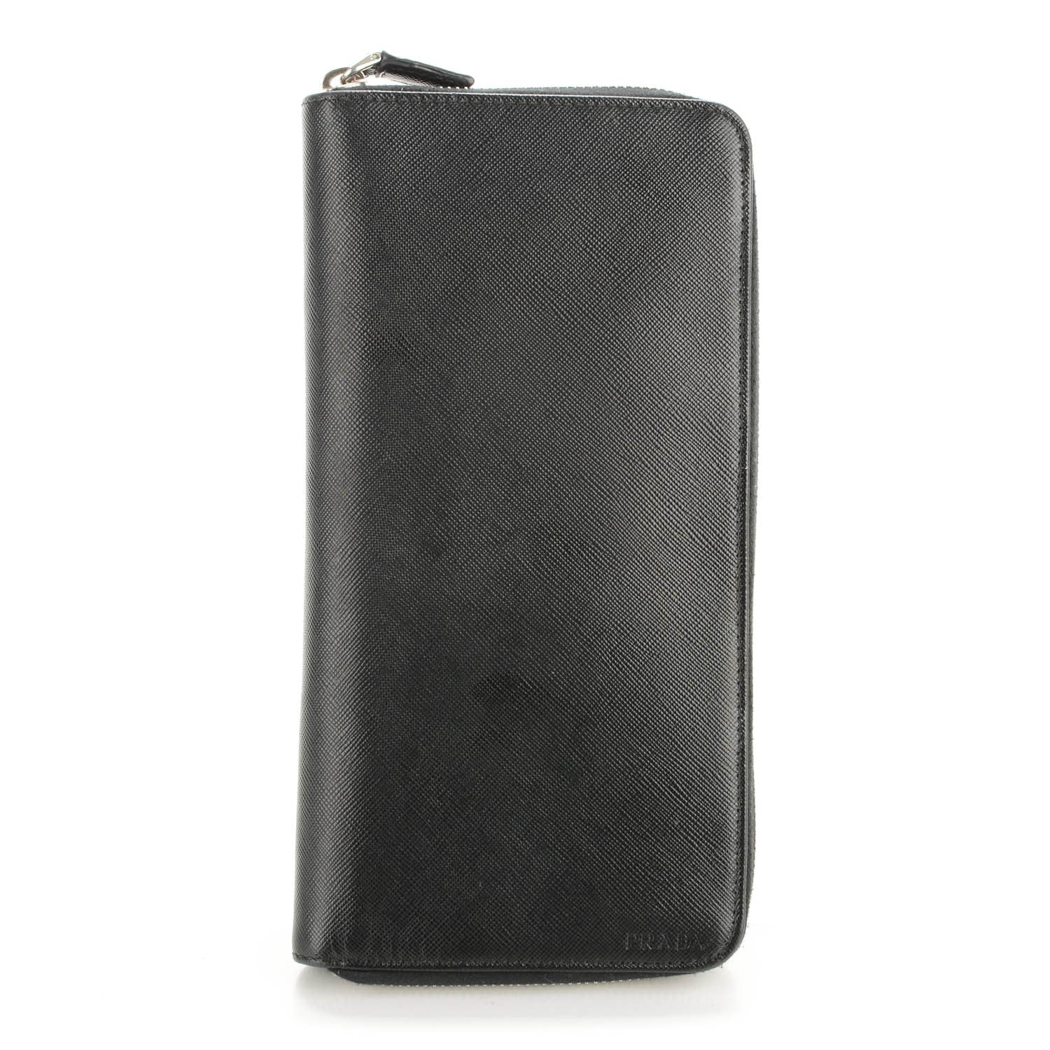 Prada Saffiano Large Zip Around Travel Wallet Nero Black 1 of 10