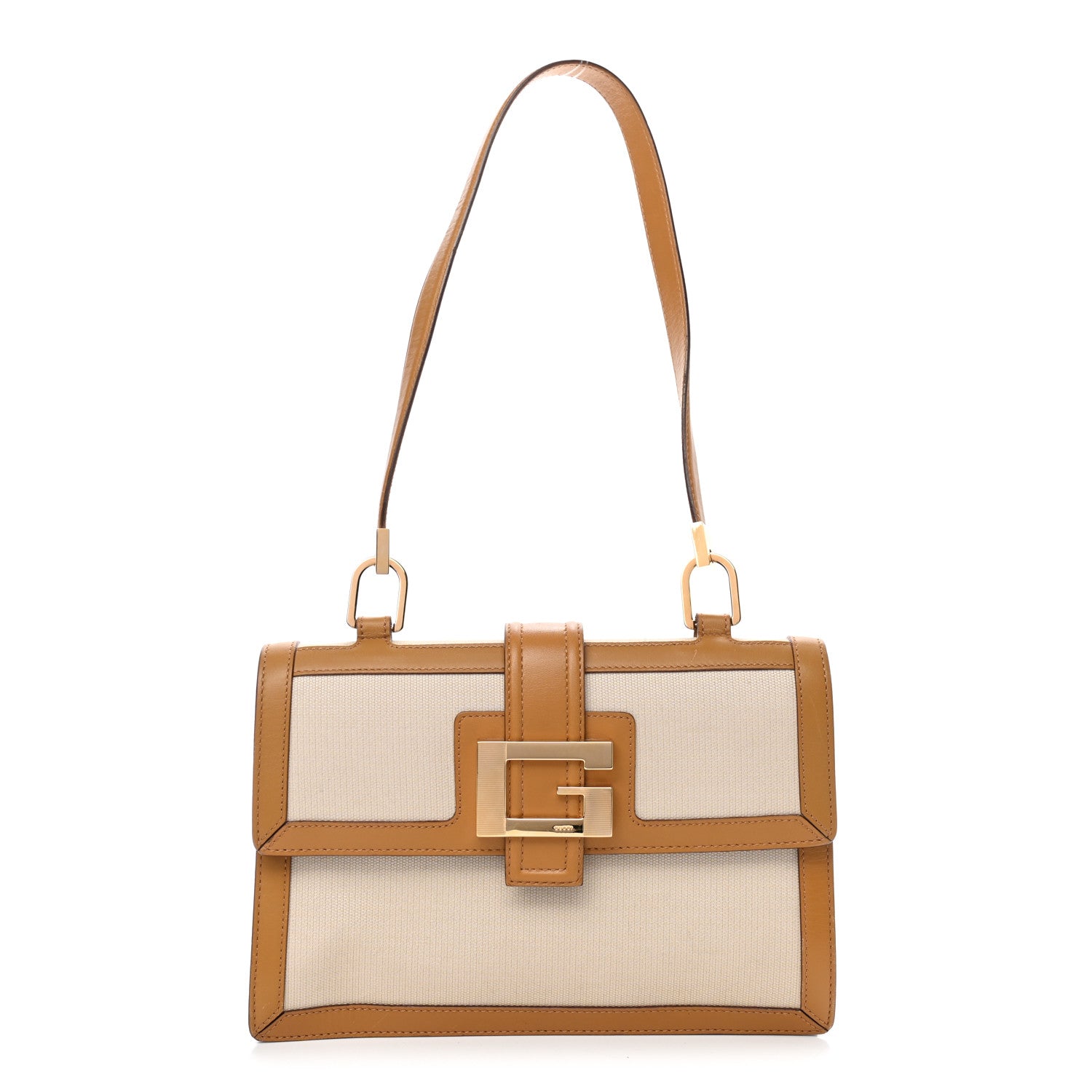 Gucci Calfskin Canvas G Buckle Shoulder Bag Tan 1 of 10