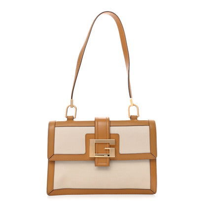 Gucci Calfskin Canvas G Buckle Shoulder Bag Tan 1 of 10