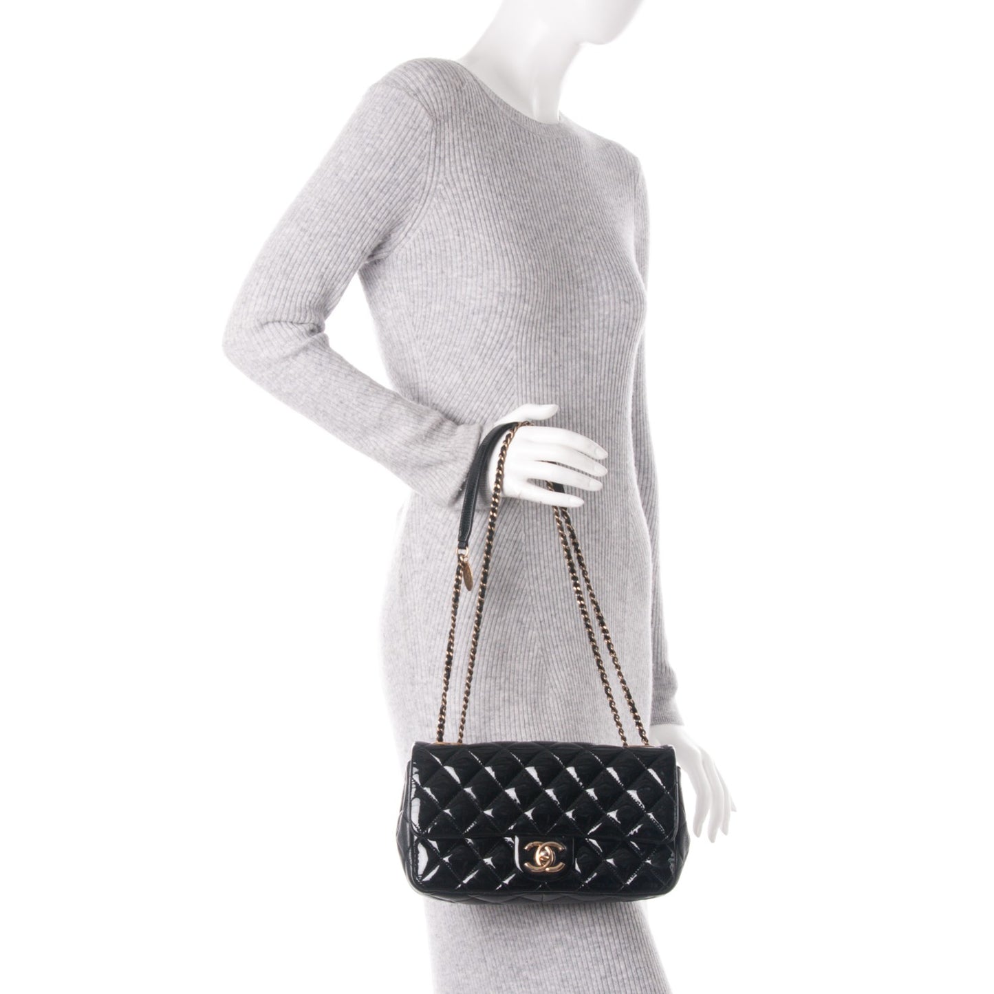 Patent Goatskin Quilted Medium CC Eyelet Flap Black
