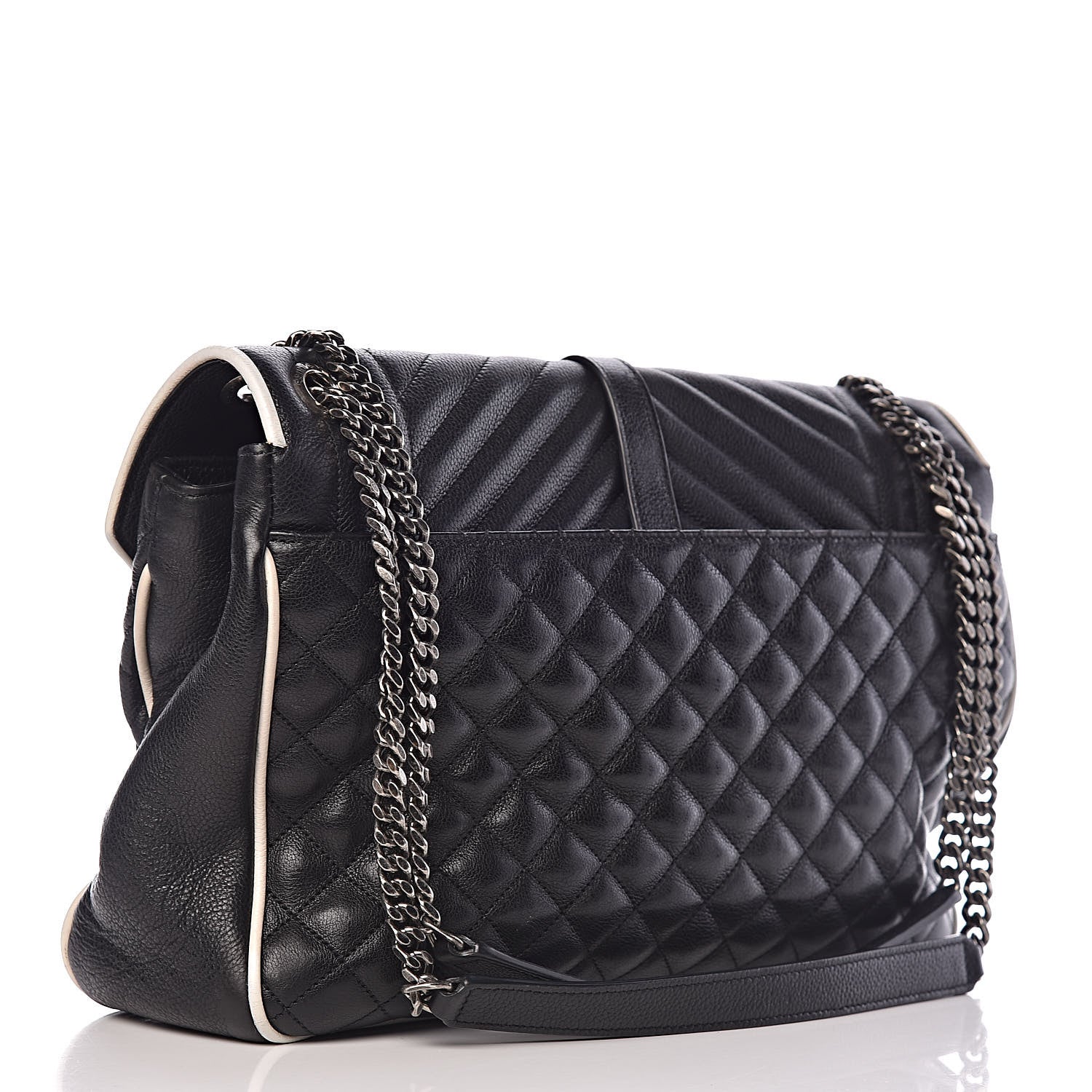 Saint Laurent Calfskin Mixed Matelasse Triquilt Large Monogram Envelope Satchel Black White 3 of 11