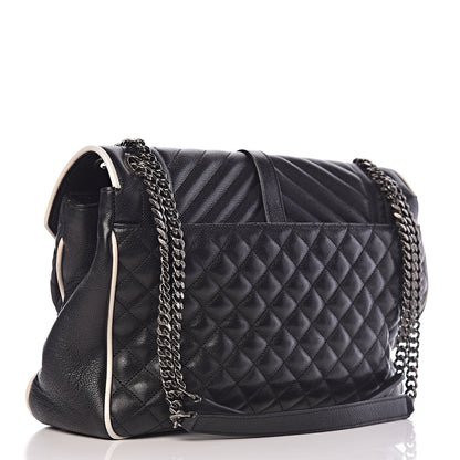 Saint Laurent Calfskin Mixed Matelasse Triquilt Large Monogram Envelope Satchel Black White 3 of 11