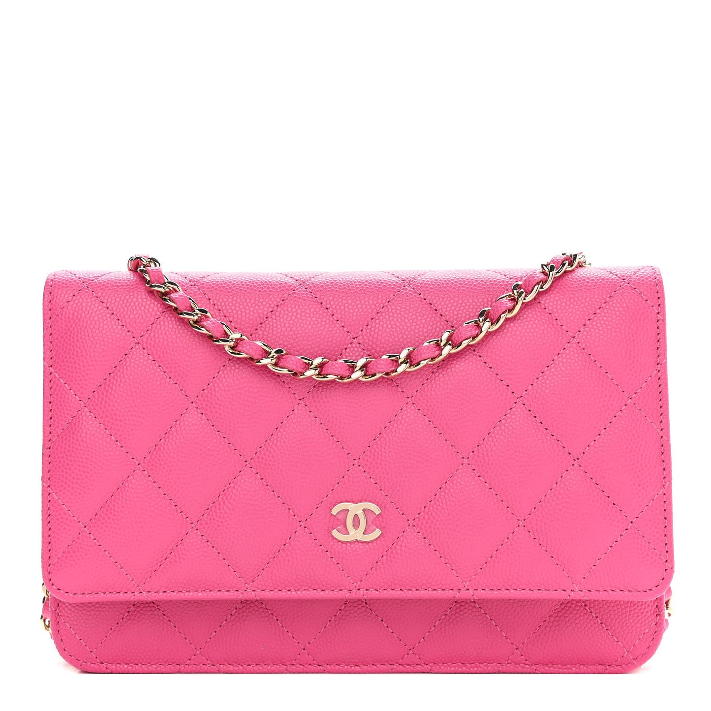 Caviar Quilted Wallet on Chain WOC Dark Pink