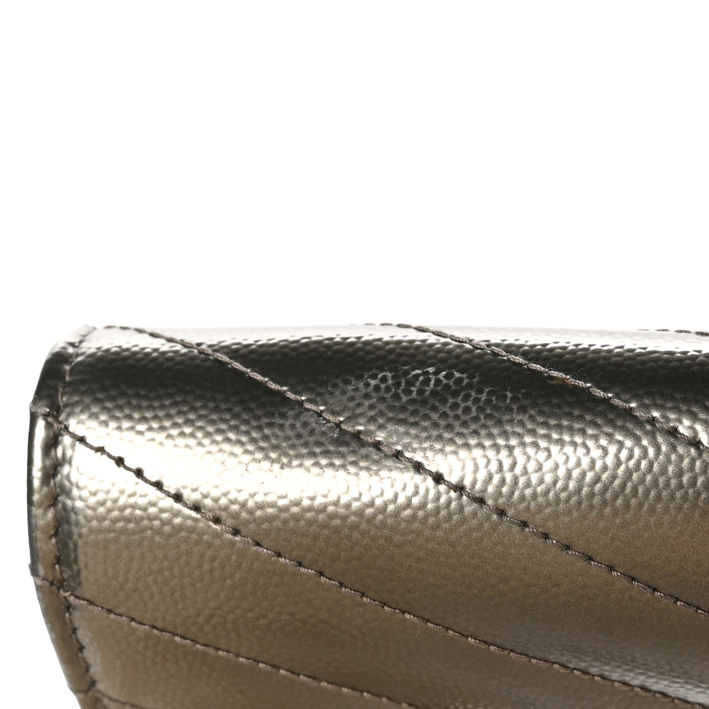 Metallic Grain De Poudre Matelasse Chevron Monogram Envelope Chain Wallet Piombo