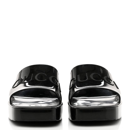 Gucci Rubber Gucci Logo Womens Platform 20/60mm Slide Sandals 37 Black 2 of 9