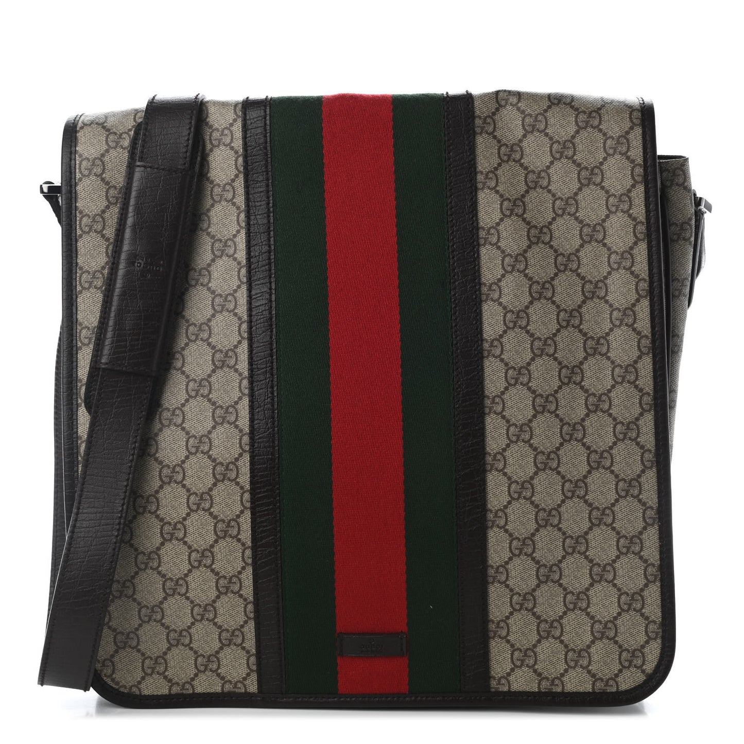 GG Plus Monogram Web Large Flap Messenger Bag Beige Dark Brown