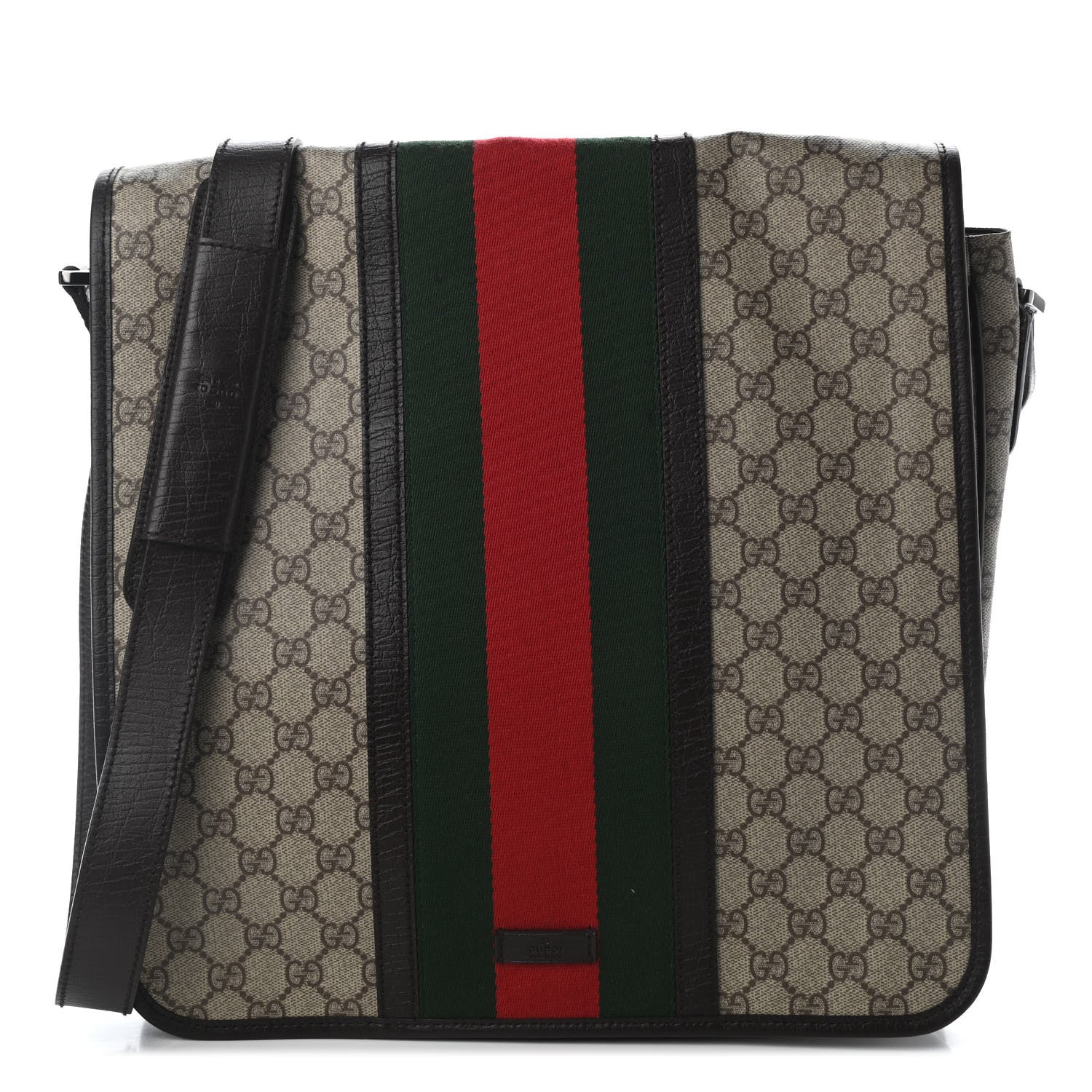 Gucci GG Plus Monogram Web Large Flap Messenger Bag Beige Dark Brown 1 of 13