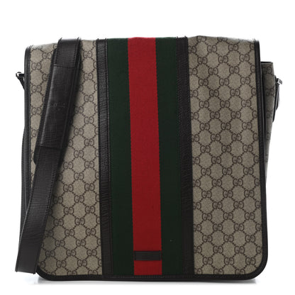 Gucci GG Plus Monogram Web Large Flap Messenger Bag Beige Dark Brown 1 of 13
