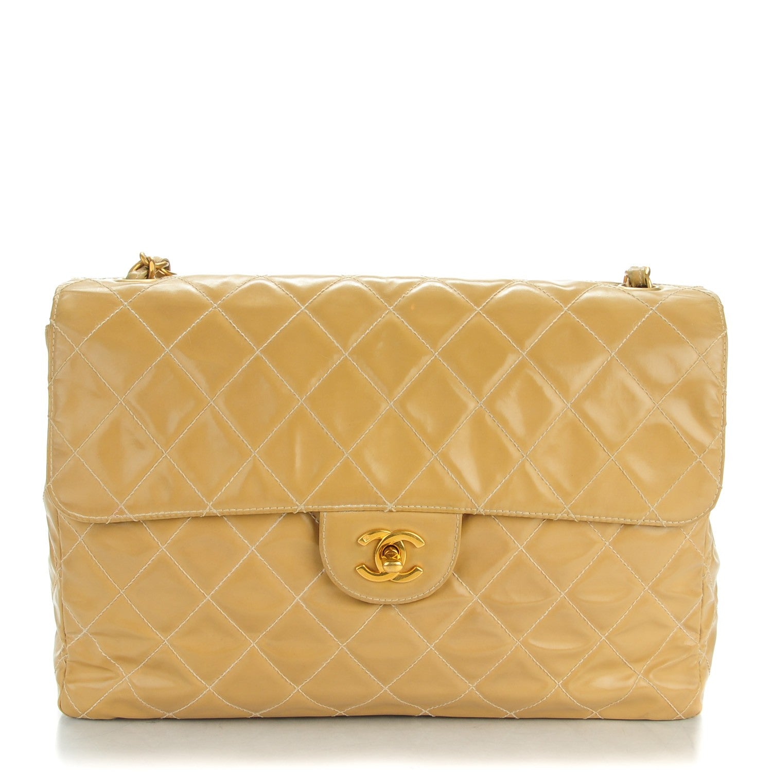 Chanel Vinyl Quilted Jumbo Single Flap Beige 1 of 15