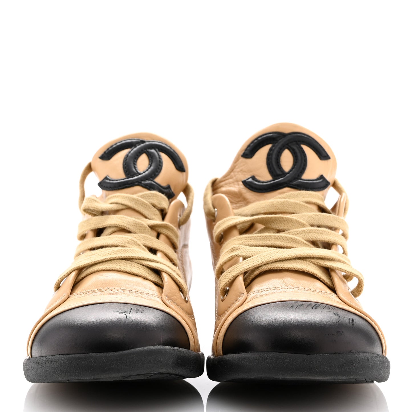 Lambskin CC Sneakers 37.5 Beige Black