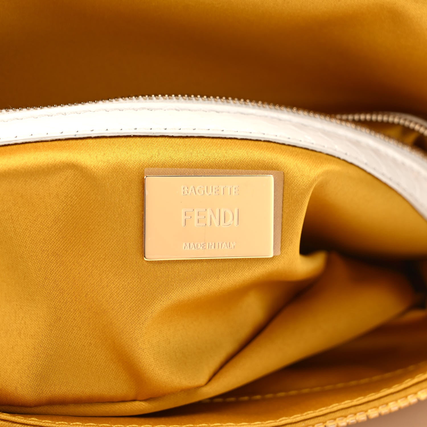 Fendi Satin Sequin Paillettes Elaphe Plexiglass Baguette 1997 Giallo Avorio 6 of 10