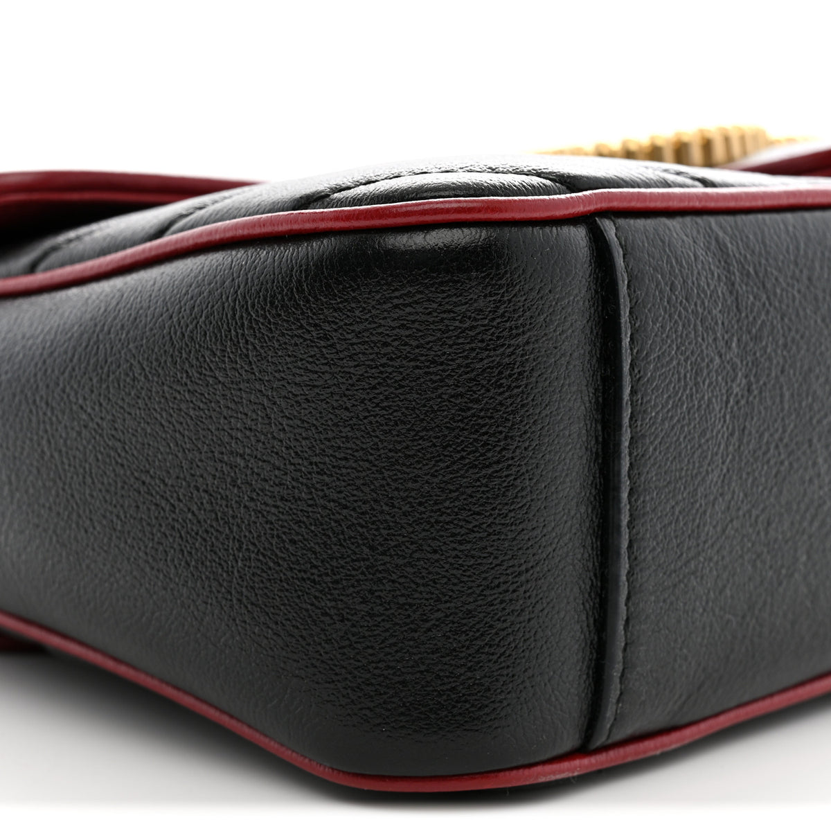 Gucci Vintage Effect Calfskin Matelasse Diagonal Small Torchon GG Marmont Shoulder Bag Black Romantic Cherry 9 of 11
