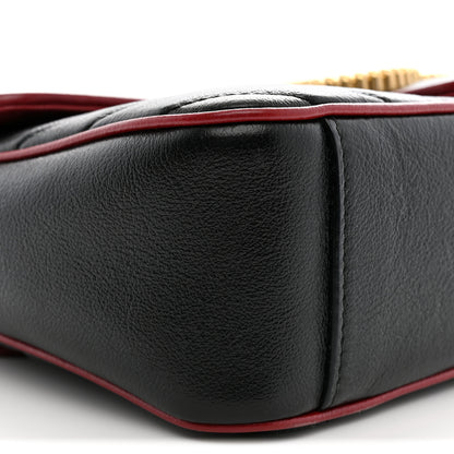 Gucci Vintage Effect Calfskin Matelasse Diagonal Small Torchon GG Marmont Shoulder Bag Black Romantic Cherry 9 of 11