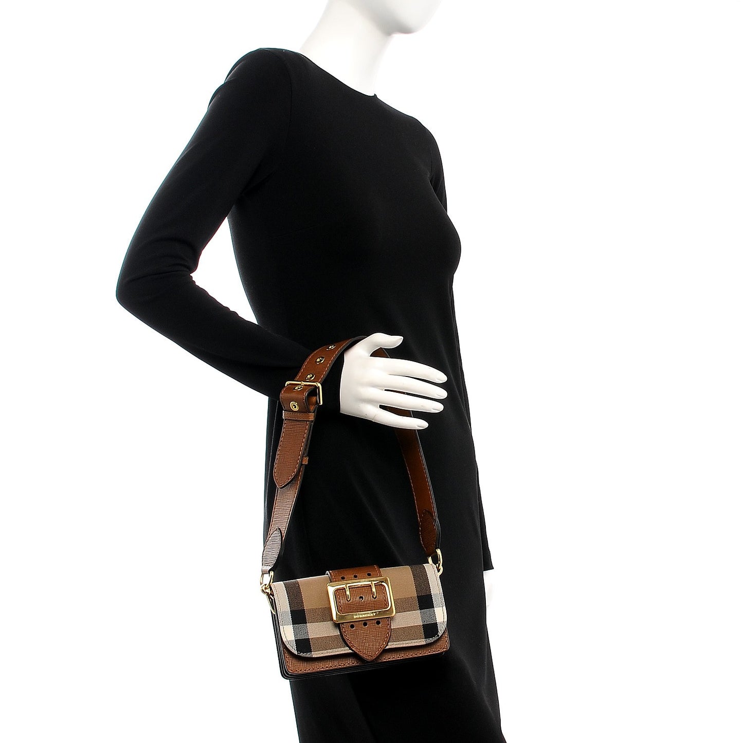 House Check Bridle Calfskin Small Madison Buckle Bag Tan