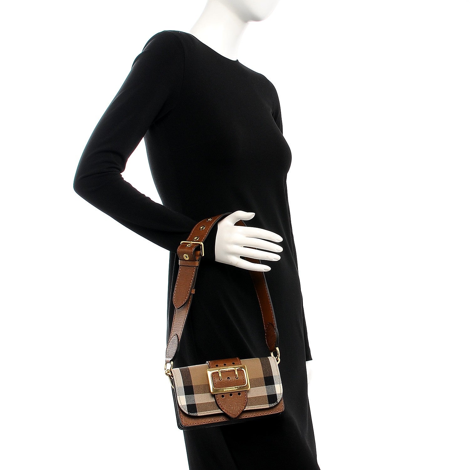 Burberry House Check Bridle Calfskin Small Madison Buckle Bag Tan 2 of 7