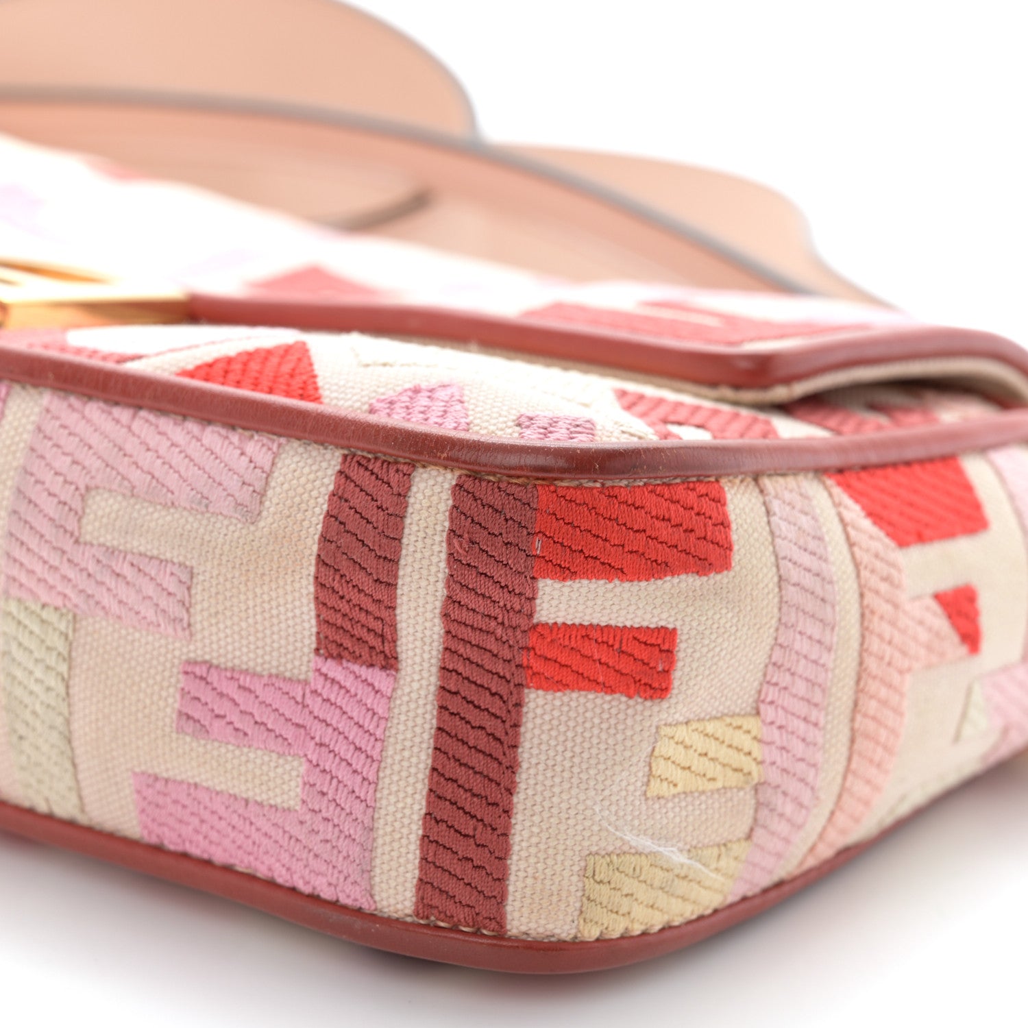Fendi Canvas Vitello King FF Embroidered Baguette Rosa Quarzo Bloody Mary Multicolor 11 of 11