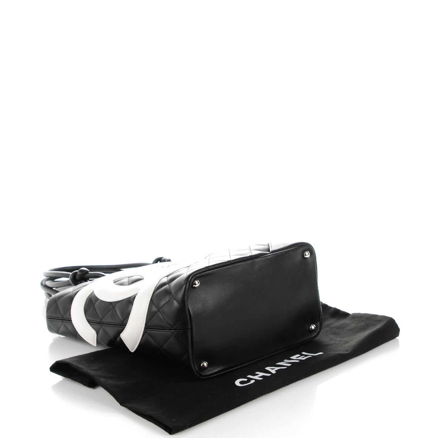 Calfskin Quilted Medium Cambon Tote Black White