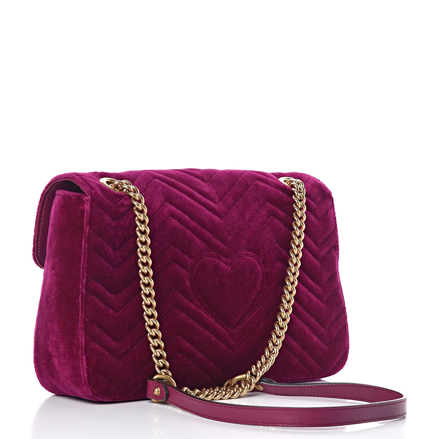 Velvet Matelasse Medium GG Marmont Shoulder Bag Fuchsia Violet Cyclamen