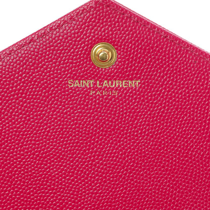 Saint Laurent Grain De Poudre Matelasse Chevron Monogram Chain Wallet Lipstick Fuchsia 6 of 7