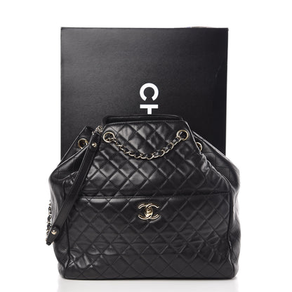 Chanel Lambskin Quilted Large Drawstring Bag Black 10 of 10
