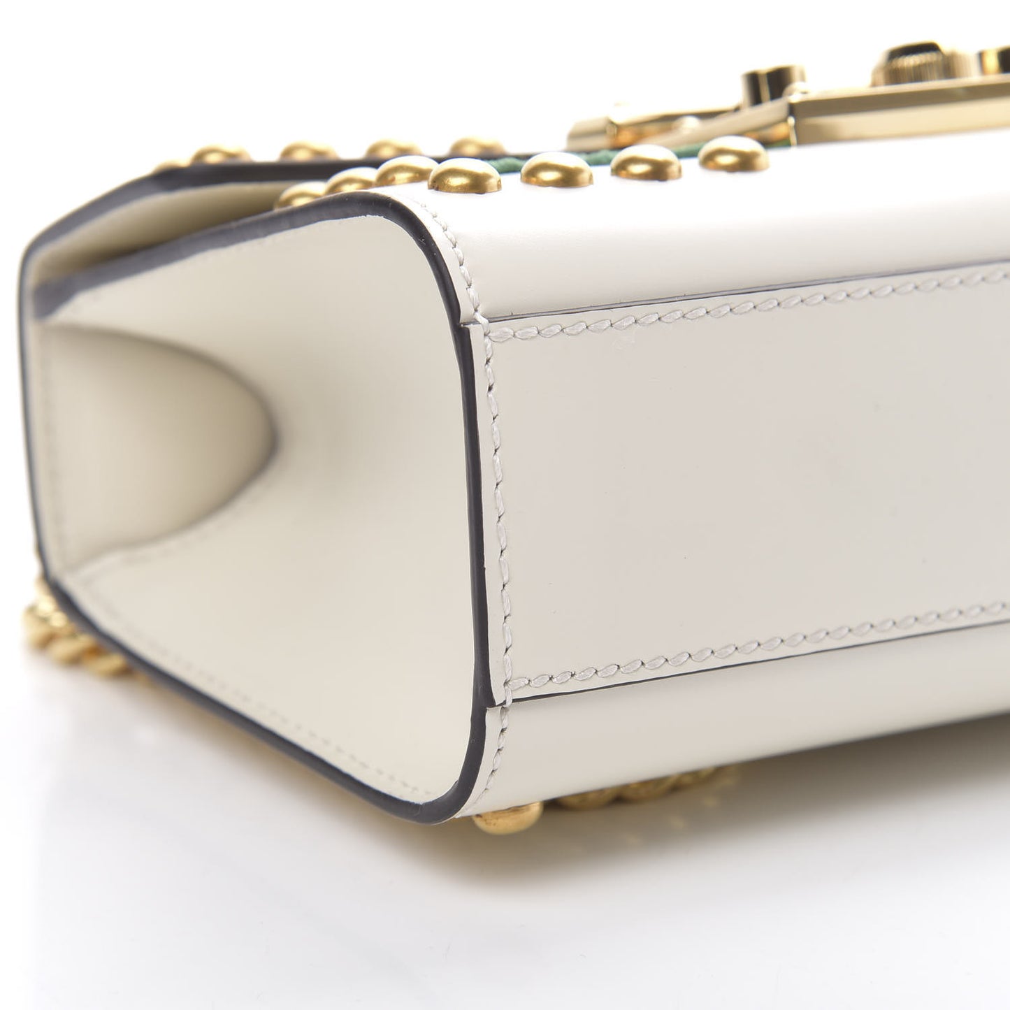 Calfskin Floral Embroidered Small Padlock Shoulder Bag White
