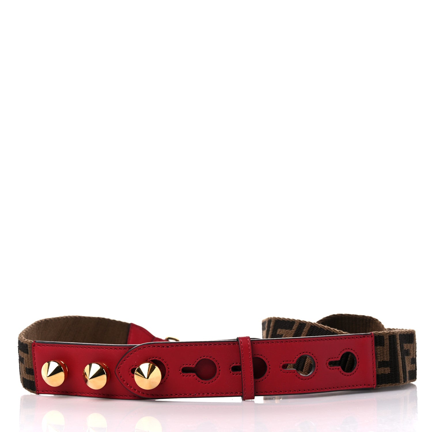 Fendi Ribbon Vitello Century FF 1974 Studded Strap You Fango Marrone Fragola 4 of 4