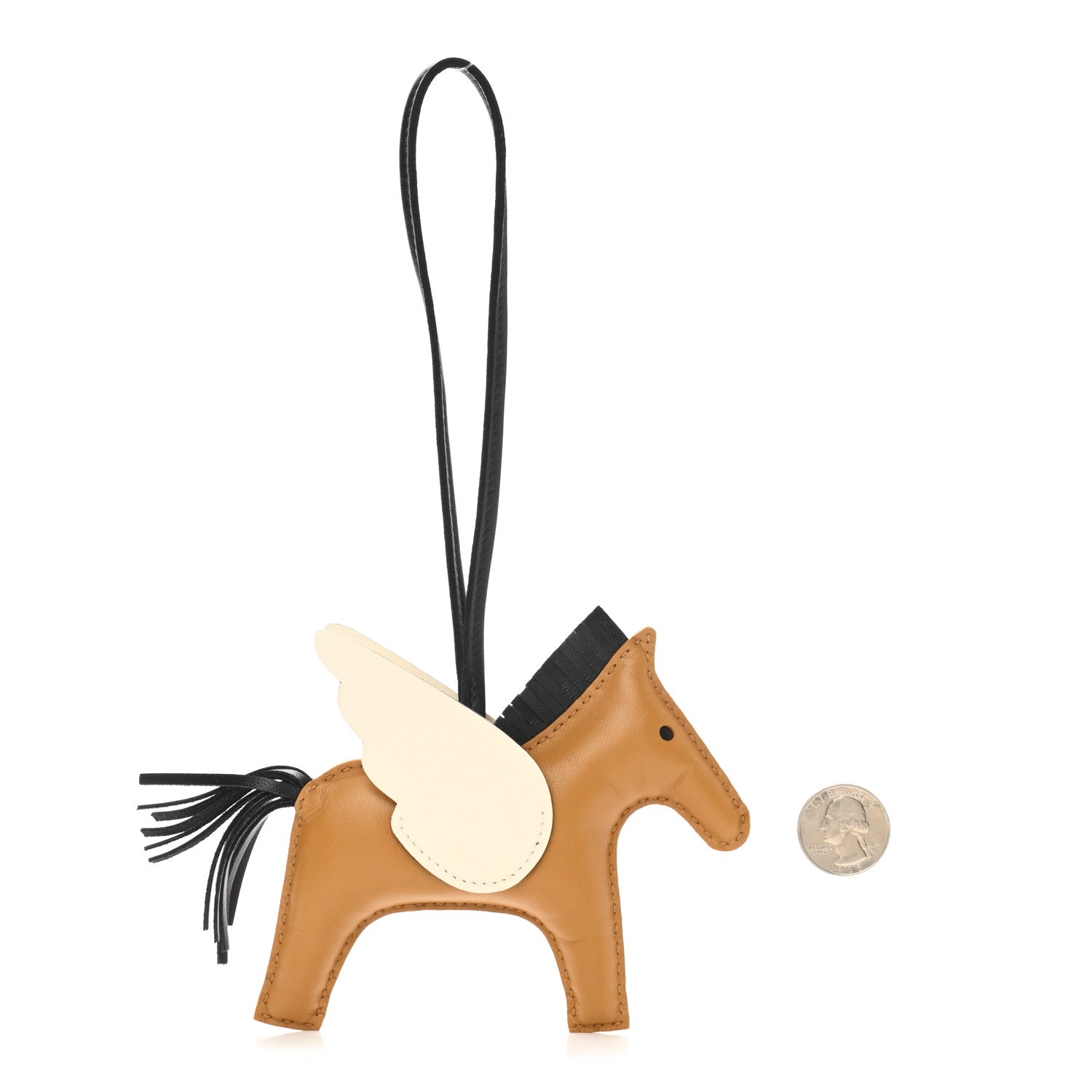 Hermes Milo Lambskin Grigri Rodeo Pegase Horse Bag Charm MM Sesame Black Nata 2 of 5