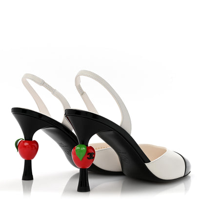 Chanel Lambskin Patent Cap Toe CC Apple Slingback Pumps 38.5 White Black 5 of 10