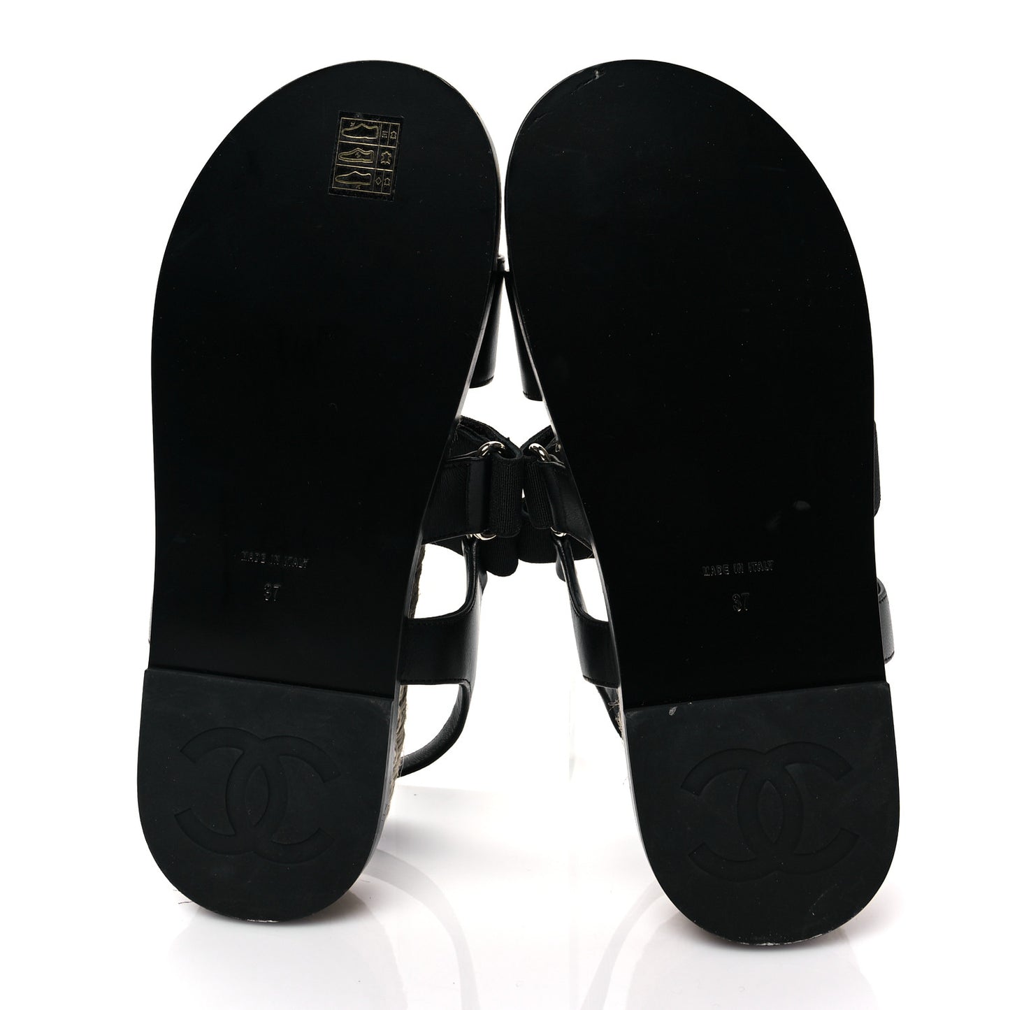 Stretch Fabric Lambskin CC Flat Sandals 37 Black