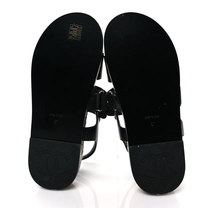 Chanel Stretch Fabric Lambskin CC Flat Sandals 37 Black 5 of 8