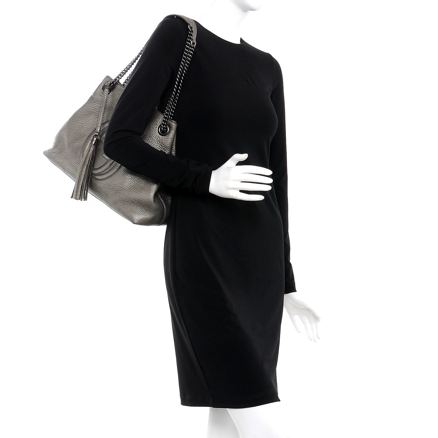 Metallic Pebbled Calfskin Medium Soho Chain Shoulder Bag Sasso
