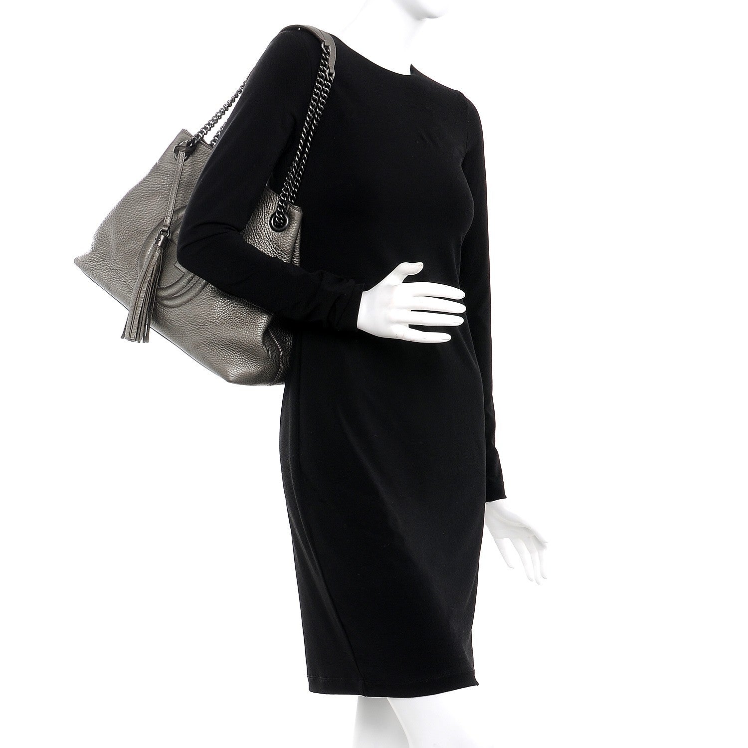 Gucci Metallic Pebbled Calfskin Medium Soho Chain Shoulder Bag Sasso 2 of 7