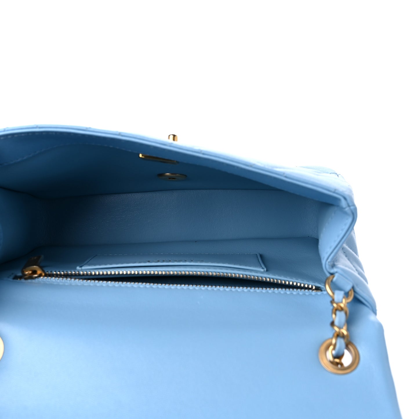 Lambskin Quilted Small Wenge Wood Flap Light Blue
