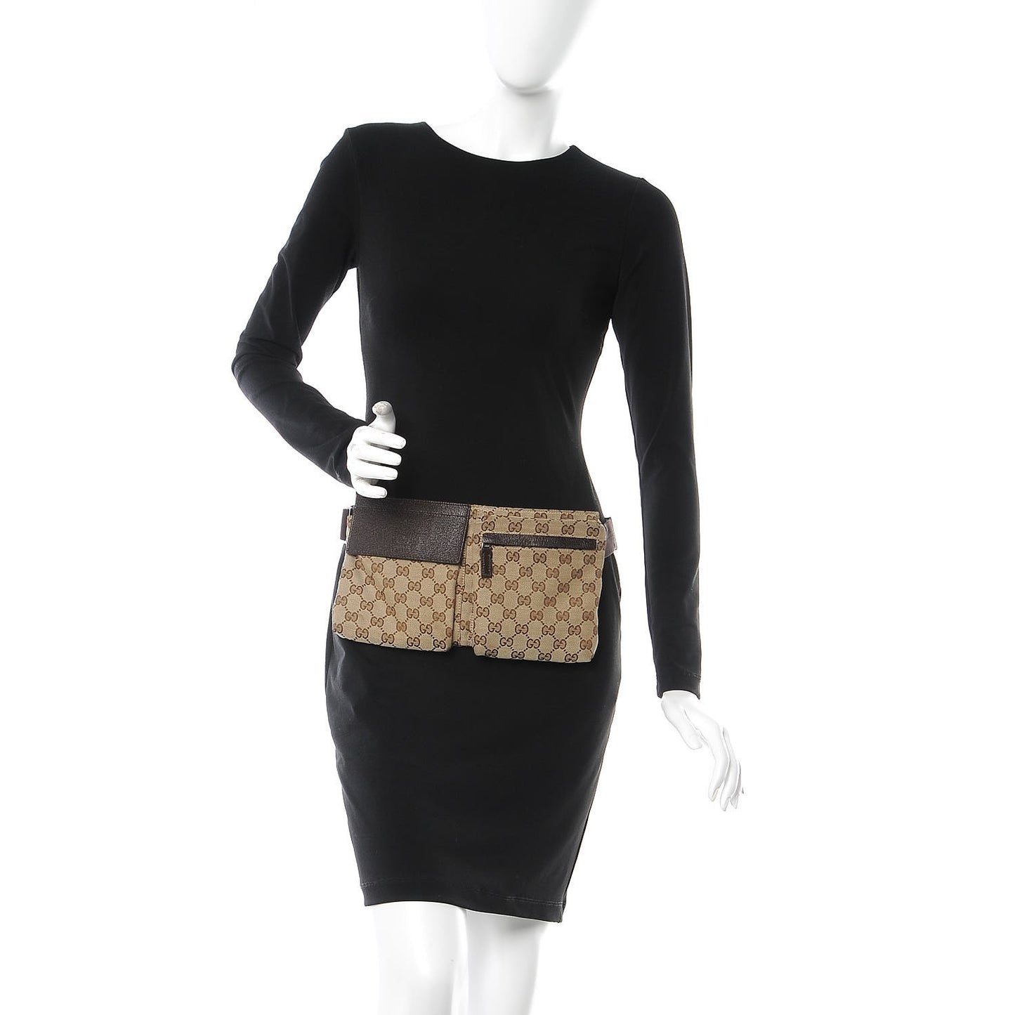 GG Monogram Double Pocket Belt Bag Dark Brown