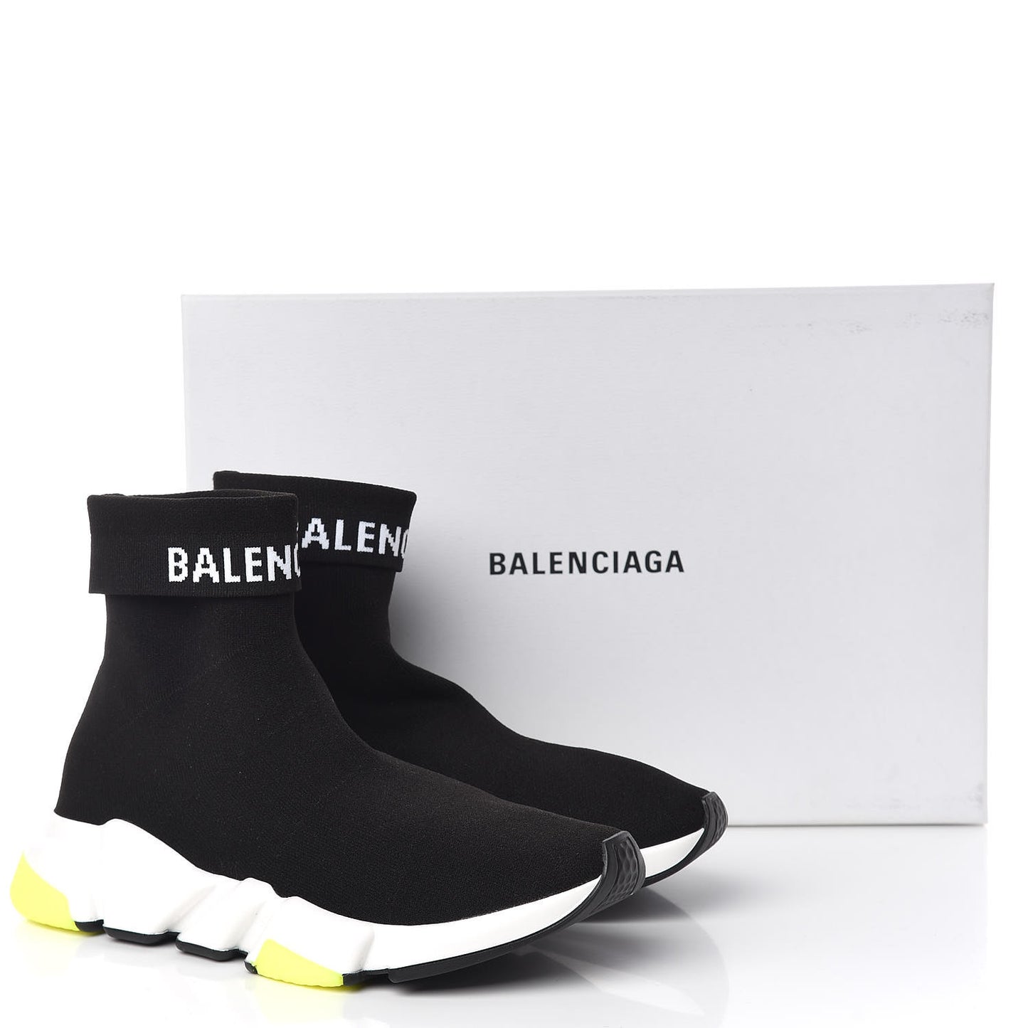 Neoprene Knit Womens Speed Cuffed Sneakers 39 Black White Yellow Fluo