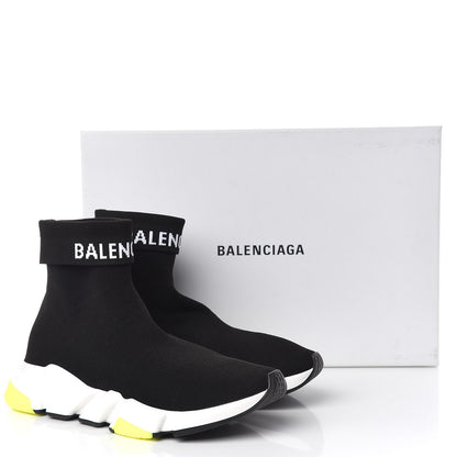 Balenciaga Neoprene Knit Womens Speed Cuffed Sneakers 39 Black White Yellow Fluo 9 of 9