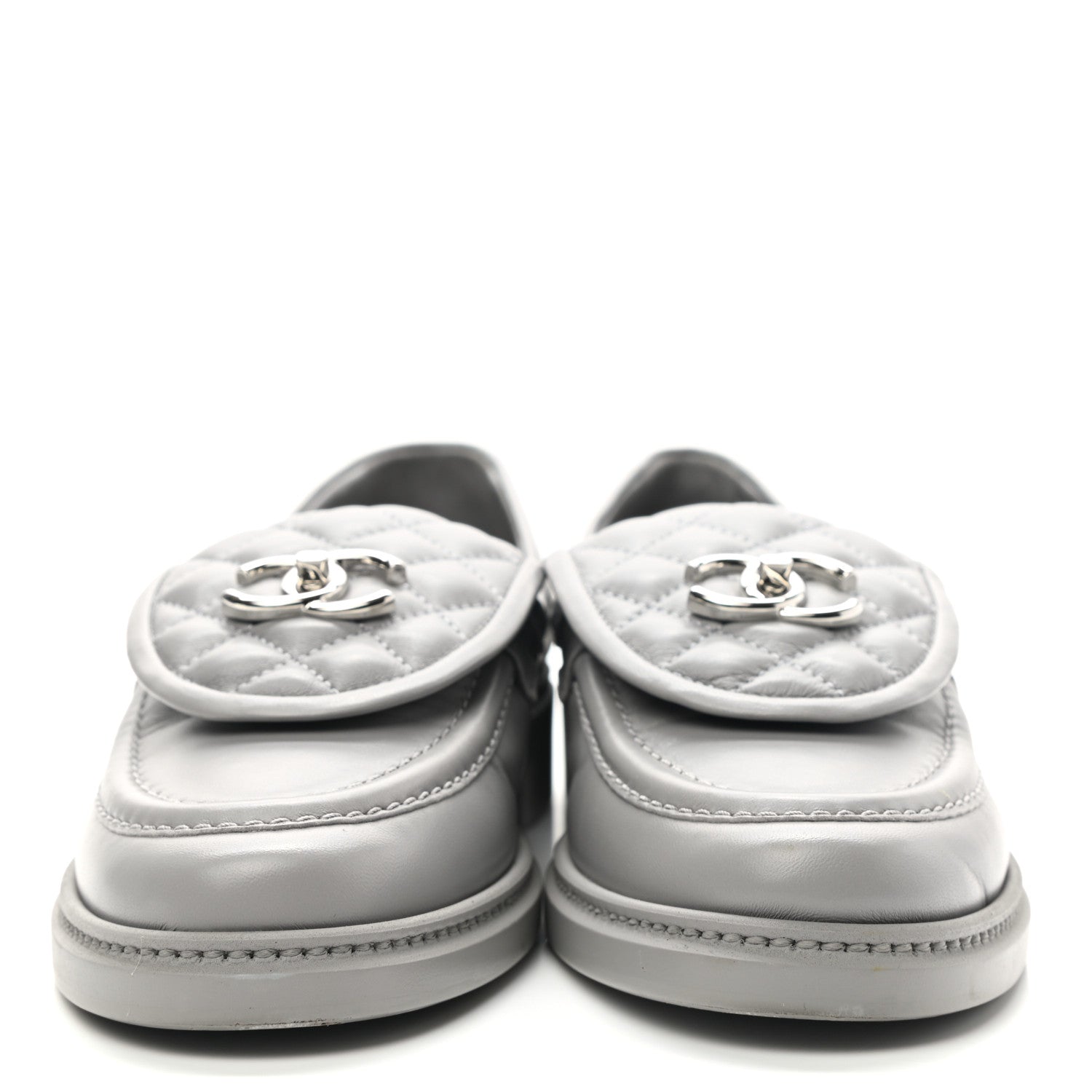 Chanel Lambskin Quilted CC Turnlock Loafers 40 Grey 2 of 11