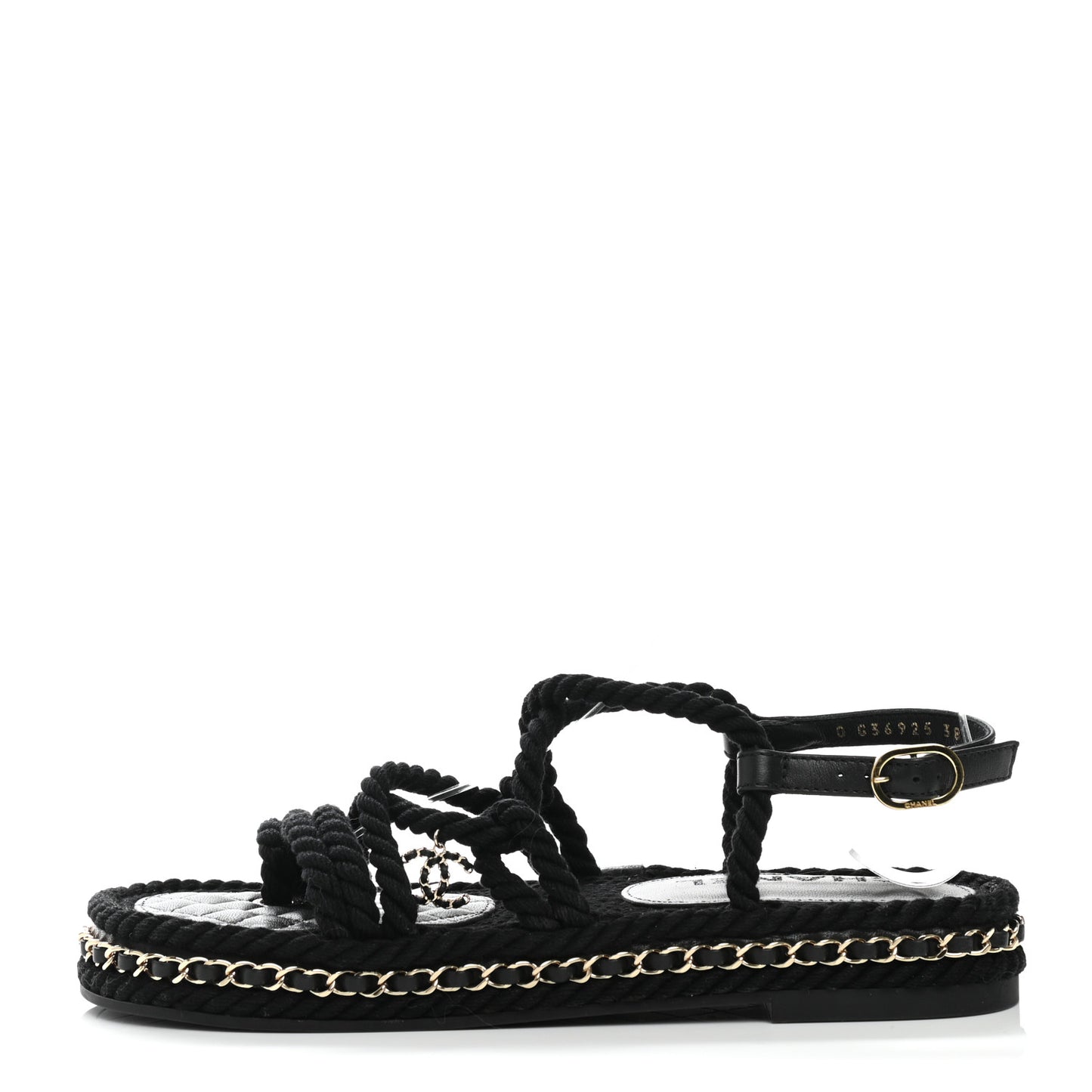 Lambskin Cord Chain CC Sandals 38 Black