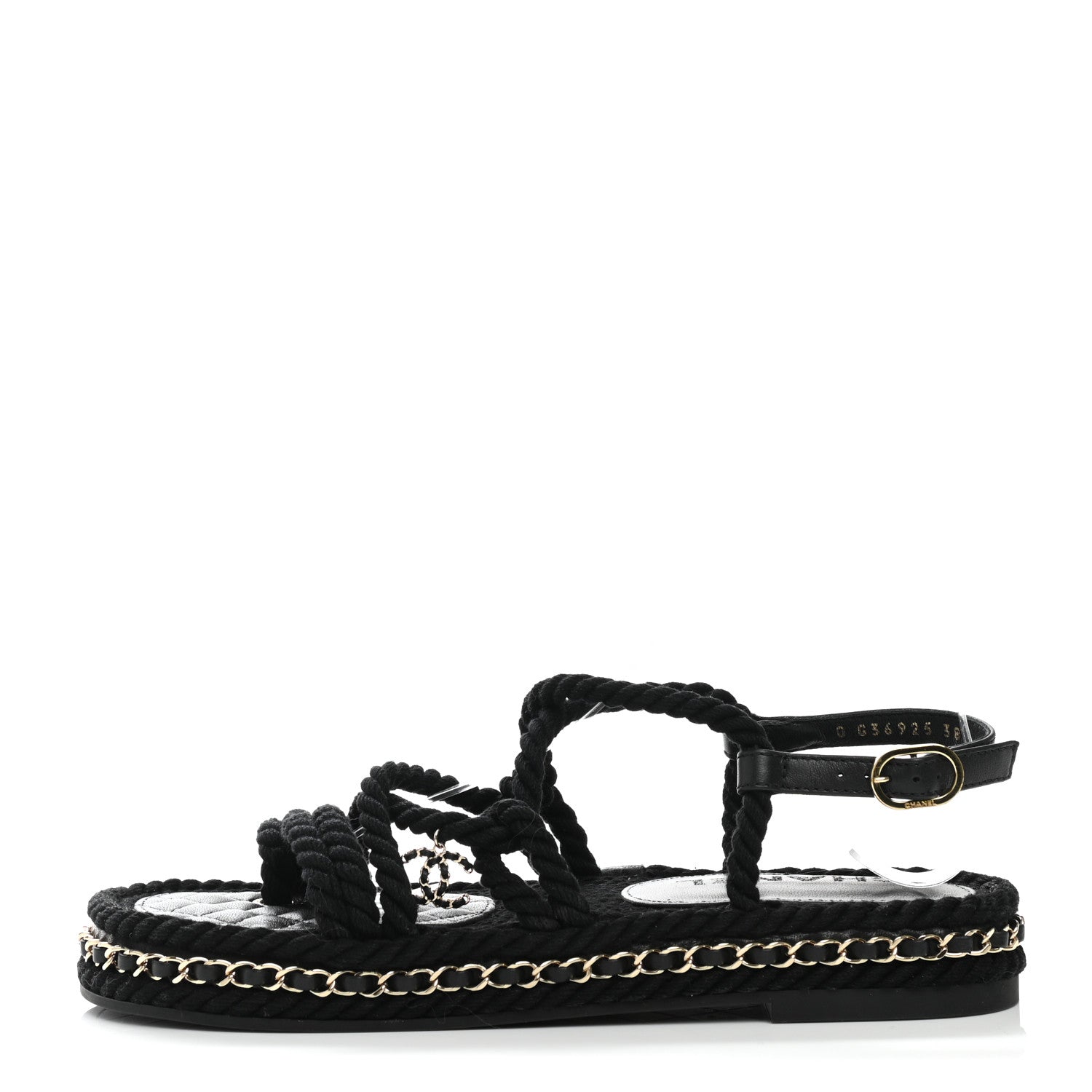 Chanel Lambskin Cord Chain CC Sandals 38 Black 1 of 9