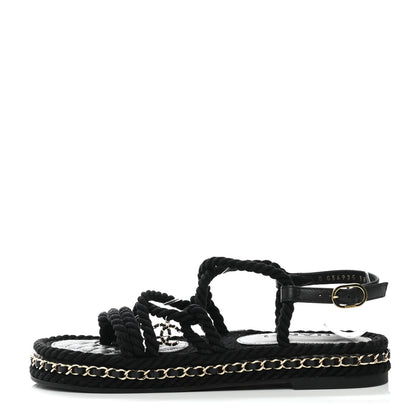 Chanel Lambskin Cord Chain CC Sandals 38 Black 1 of 9
