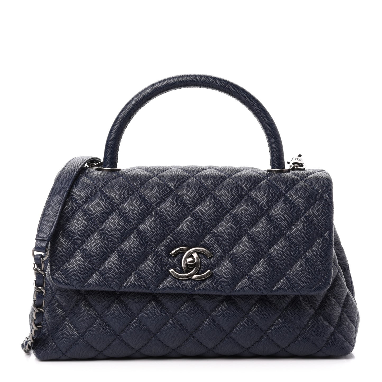 Caviar Quilted Small Coco Handle Flap Navy