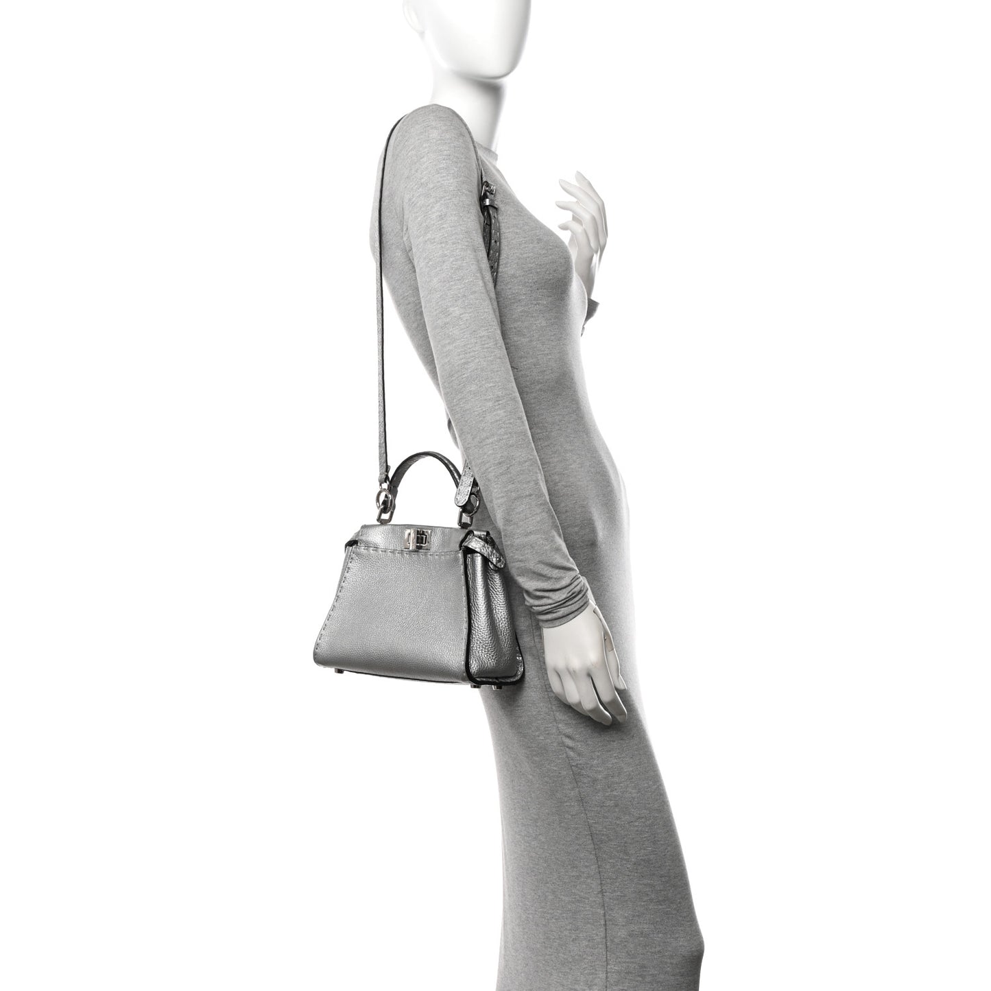 Cuoio Romano Lux Selleria Mini Peekaboo Iconic Satchel Argento