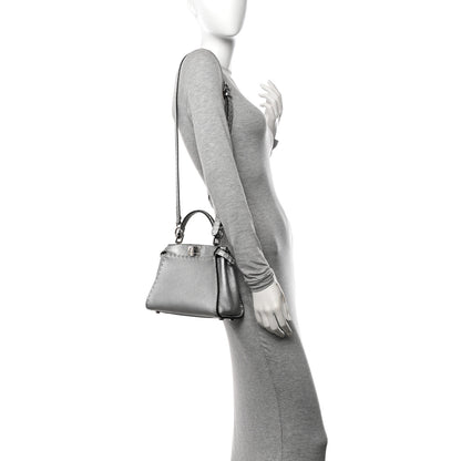 Fendi Cuoio Romano Lux Selleria Mini Peekaboo Iconic Satchel Argento 2 of 10