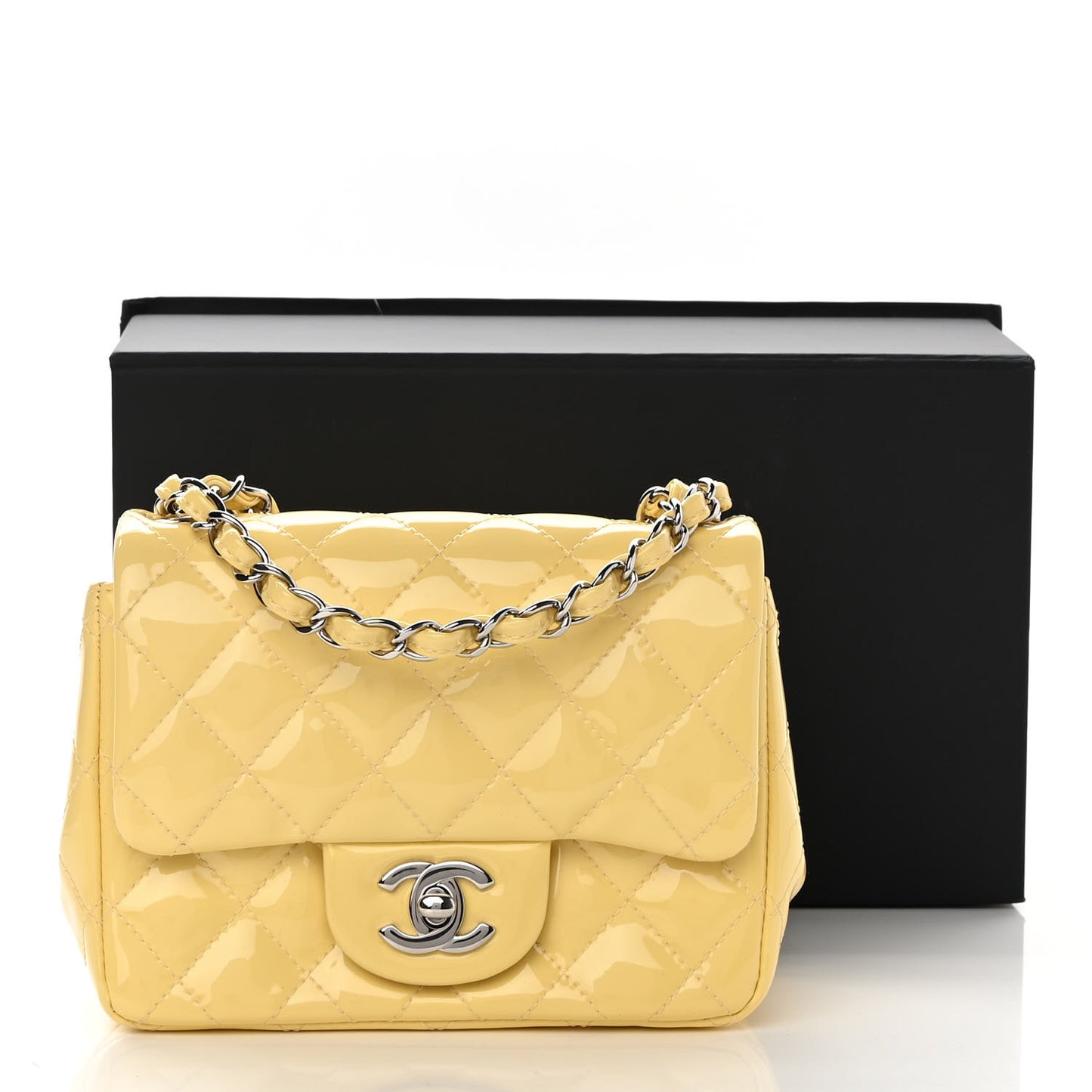 Patent Quilted Mini Square Flap Yellow