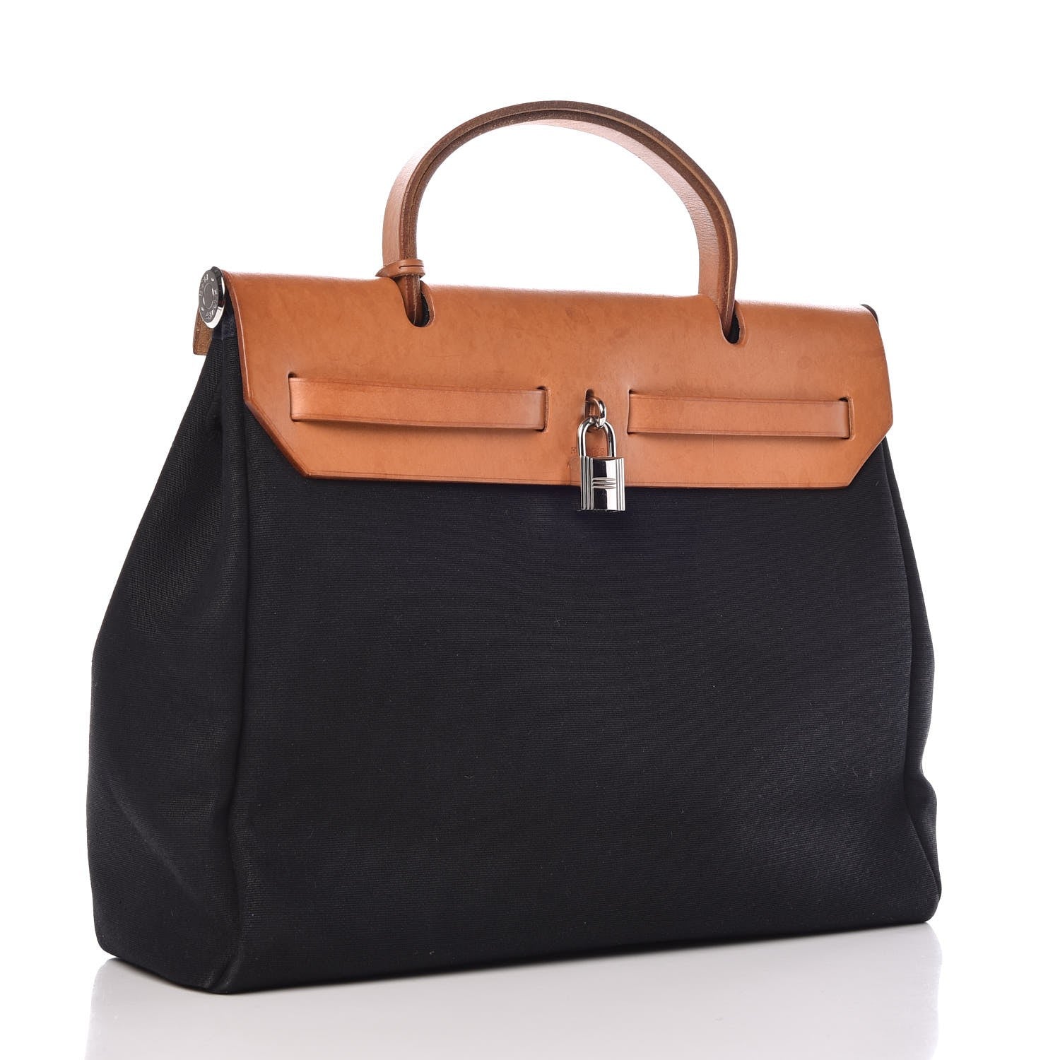 Hermes Toile Vache Calfskin Herbag 30 PM Black Natural 3 of 13