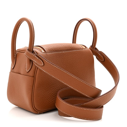 Hermes Taurillon Clemence Mini Lindy 20 Gold 3 of 11