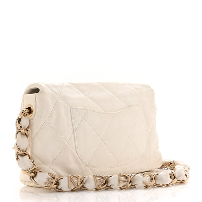 Chanel Lambskin Quilted Logo Strap Flap Black White 3 of 11