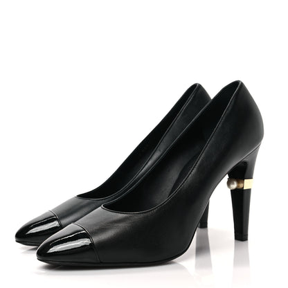 Chanel Lambskin Patent Cap Toe Pearl Pumps 41 Black 3 of 9